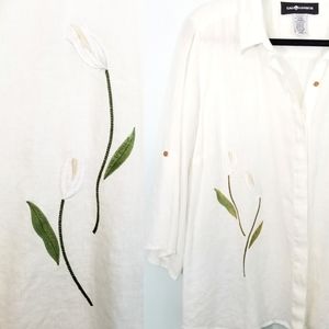 VNTG》Linen Floral Lilly Embroidered Aesthetic Top